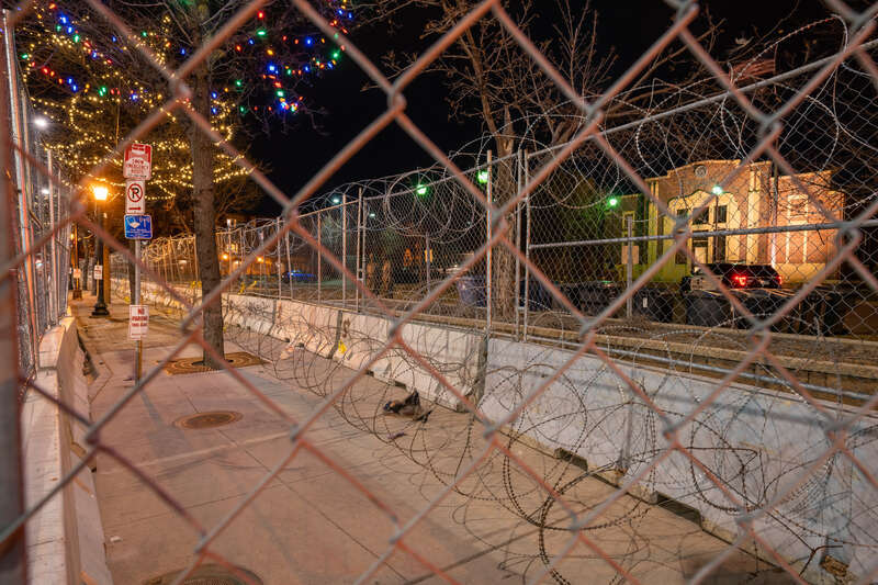 The Minneapolis Police 2nd precinct secured with razorwire during the Derek Chauvin murder trial.