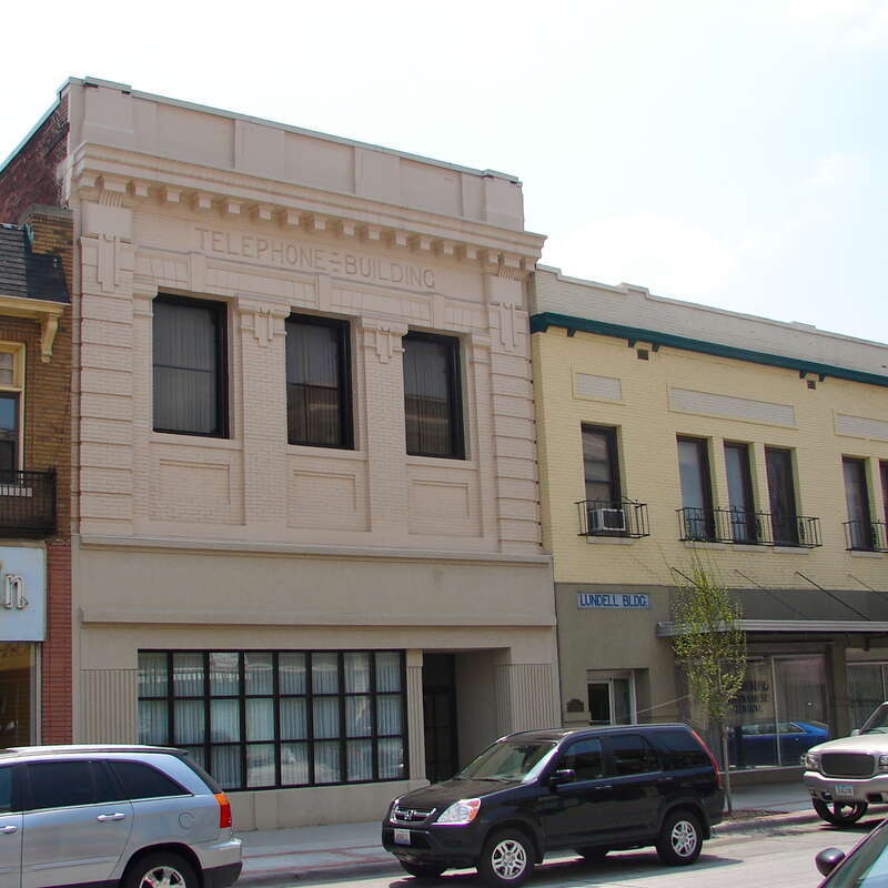 Telephone Company Building, part of the  Moline Downtown Commercial Historic District, on the NRHP since August 30, 2007	The Historic District is roughly bounded by 12th St. to 18th St., 4th Ave. to 7th Ave. Moline, Rock Island County, Illinois.