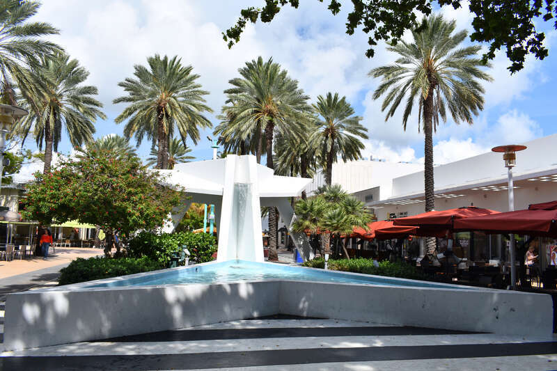 A water feature and landscaping designed by Morris Lapidus on Lincoln Road Mall in Miami Beach.