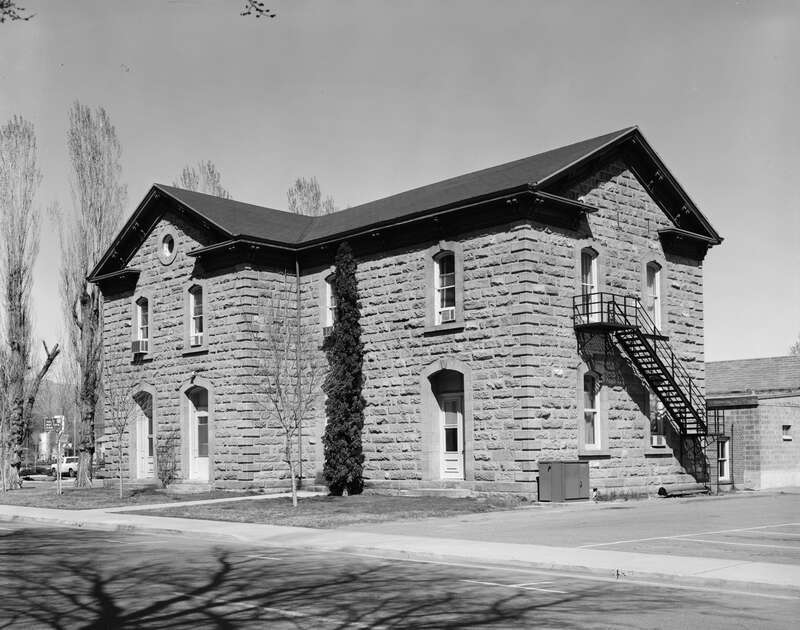 Front of the Nevada State Printing Office, located at 101 S. Fall Street in Carson City, Nevada, United States.  Built in 1885, it is listed on the National Register of Historic Places.