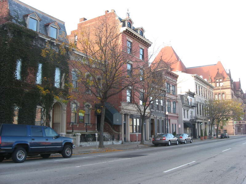 Houses on the southern side of the 200 block of W. Ninth Street in downtown Cincinnati, Ohio, United States.  This block is part of the Ninth Street Historic District, a historic district that is listed on the National Register of Historic Places.