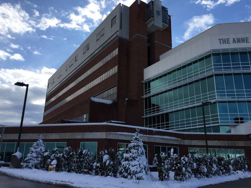 Norwalk Hospital in Norwalk, CT, new entrance on a snowy day
