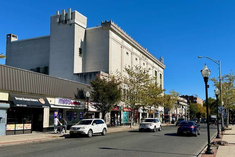 View along Park Avenue (County Route 531) of the Plainfield Masonic Temple in Plainfield, New Jersey.