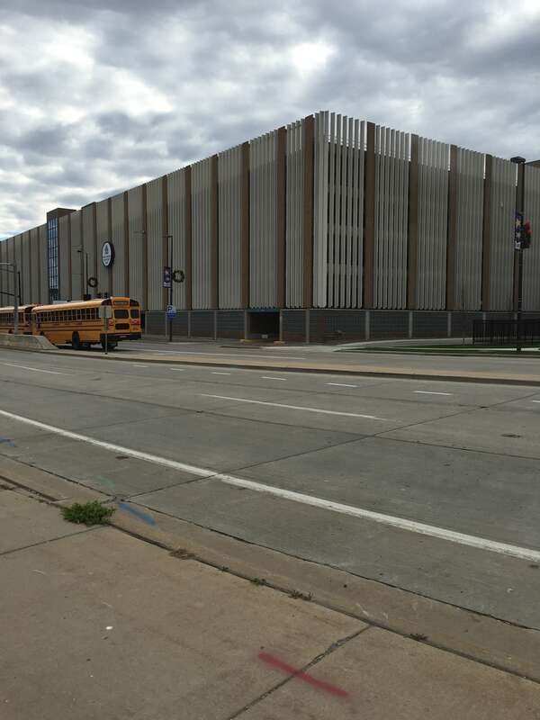 This parking garage in downtown Green Bay was once part of the Washington Commons Mall Complex, as far as I know. It now stands alone.