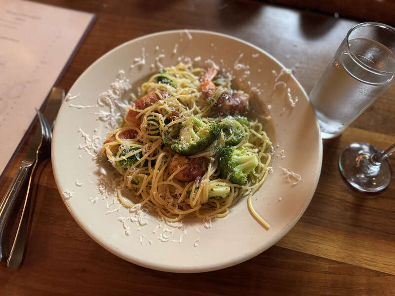 Shrimp diablo at Pasta Prego, California
