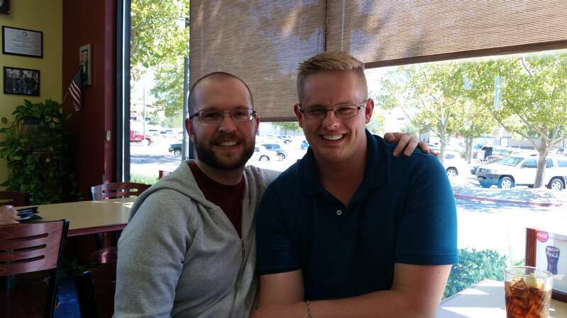 Robert W. Peterson (right), and Konrad A. Juengling (left) at Tim's Place restaurant in Albuquerque, New Mexico.