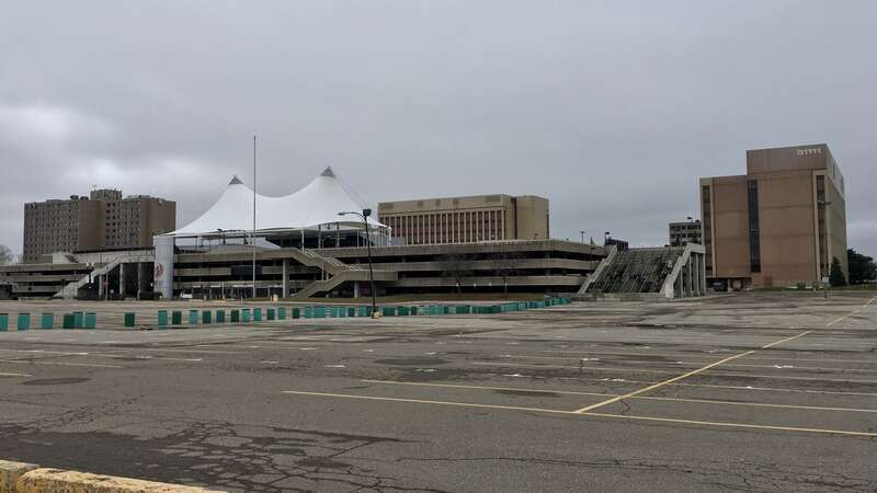 As seen in December 2020: the Phoenix Center, the centerpiece of Pontiac, Michigan's downtown district, a monument to the city's urban renewal era, and - in the words of the Oakland Press - &quot;a massive concrete metaphor for what the city has