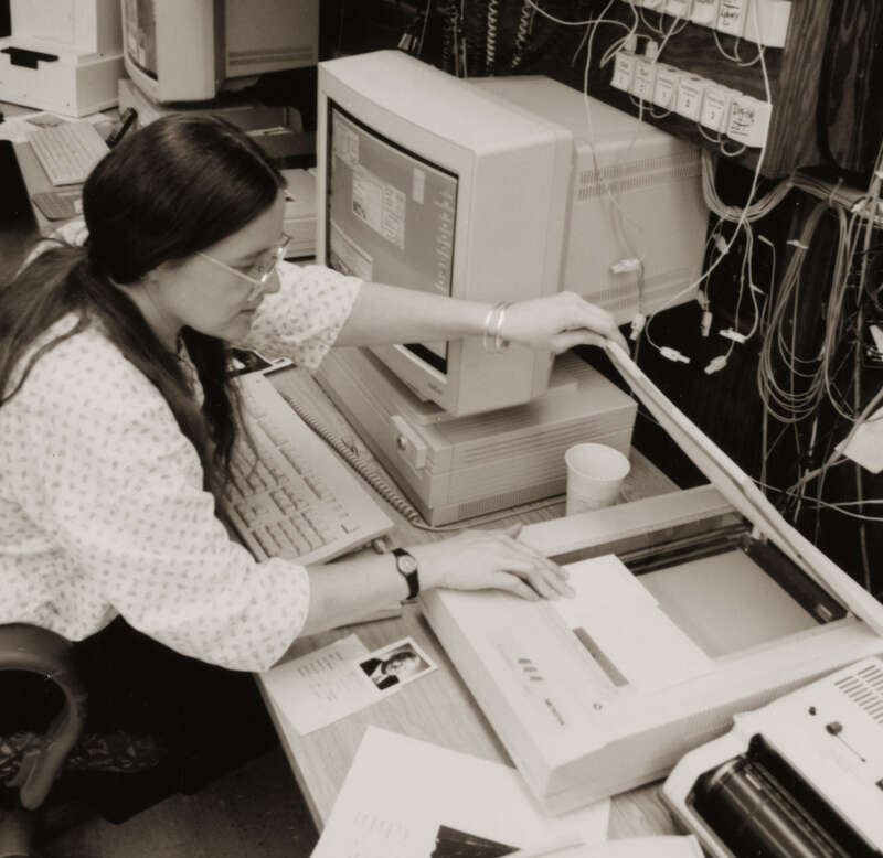 Photo desk at The Detroit News, about 1993.  When digital photos were a novelty and PhotoShop 2.0 was edgy. Oh, yes, and in those days, Detroit newspapers published a print edition every day.