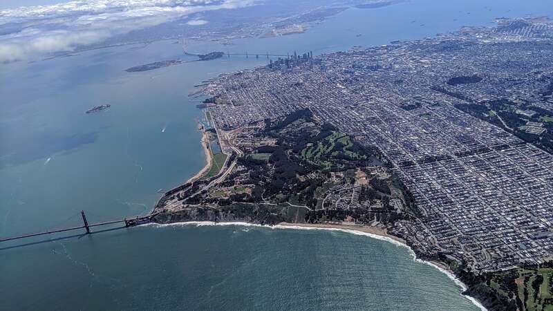 Aerial view from the northwest of the Presidio, San Francisco, California