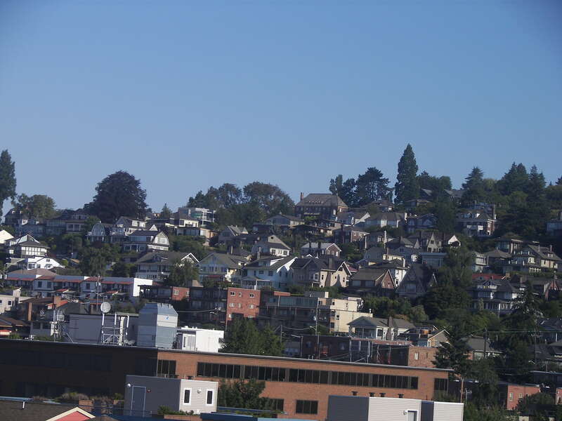 View of Queen Anne Hill in Seattle taken from the Mediterranean Inn at Queen Anne Ave. N and W Republican St.
