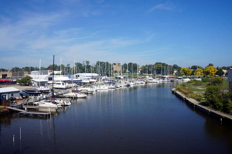 The Root River in Racine, Wisconsin (United States).