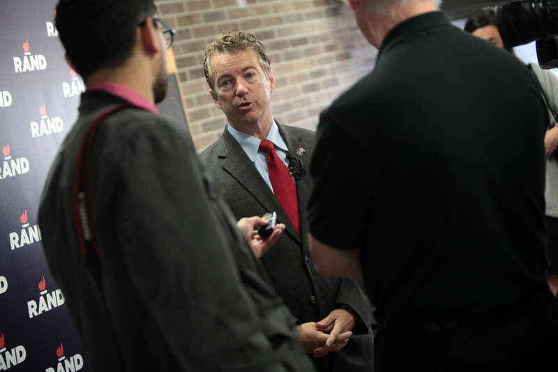 U.S. Senator Rand Paul speaking with media on his &quot;The Iowa 10,000 College Tour!&quot; at the UPS Auditorium at Morningside College Sioux City, Iowa.

Please attribute to Gage Skidmore if used elsewhere.