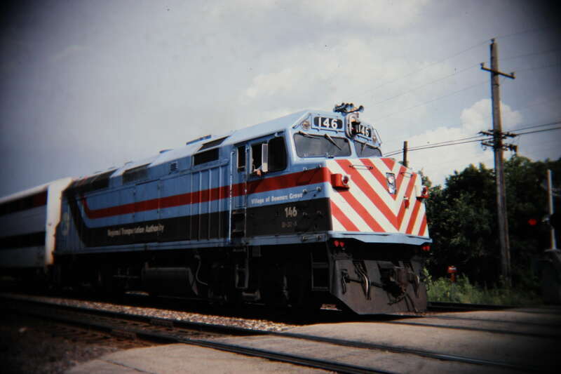 Wheaton, IL, Midwestern U.S. railroads, 1986; digital copy of slide. Complete indexed photo collection at WorldHistoryPics.com.