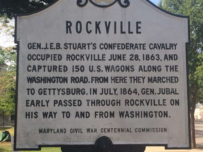 Civil War marker on the Old Courthouse lawn in Rockville, Maryland.