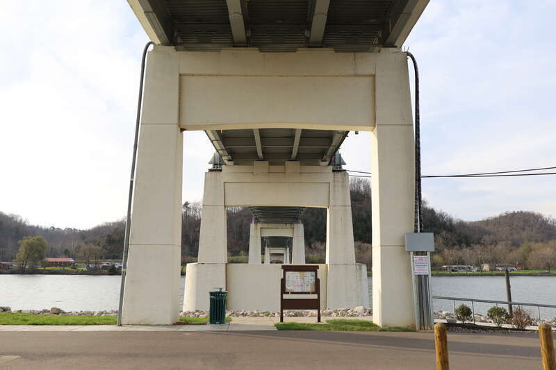 Ross Booth Memorial Bridge, historically known as the Winfield Toll Bridge, over the Kanawha River in 2022