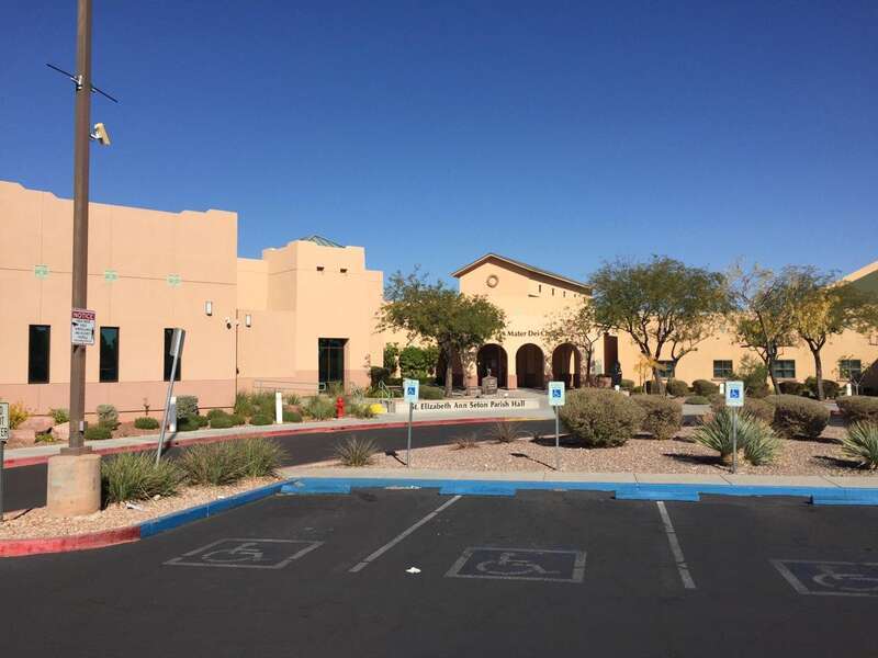This image displays Saint Elizabeth Ann Seton Catholic Church in Las Vegas Nevada's Front Entry.
