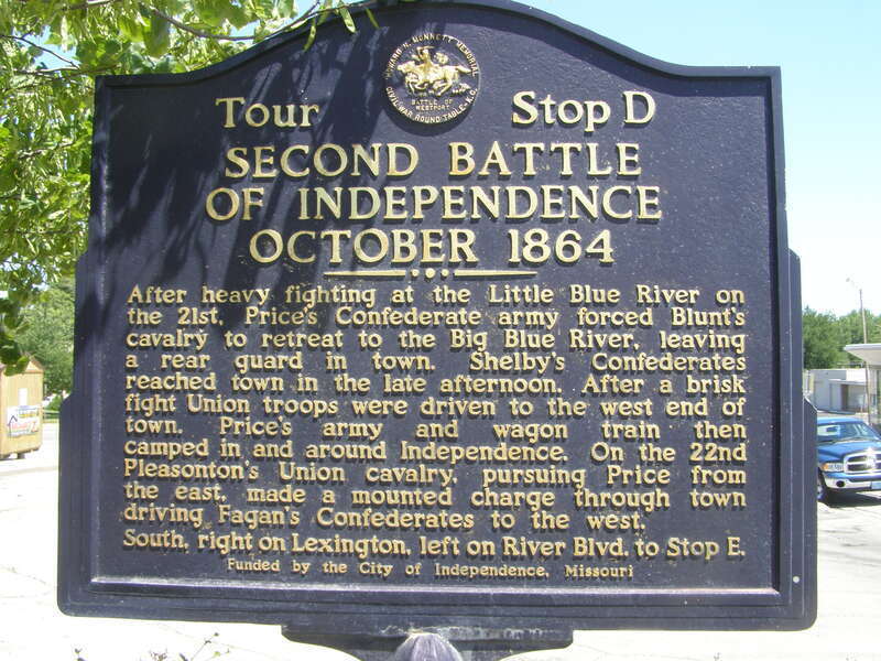 Second Battle of Independence historic marker is located on the northwest corner of W. Truman and Main Street, Independence, Missouri.