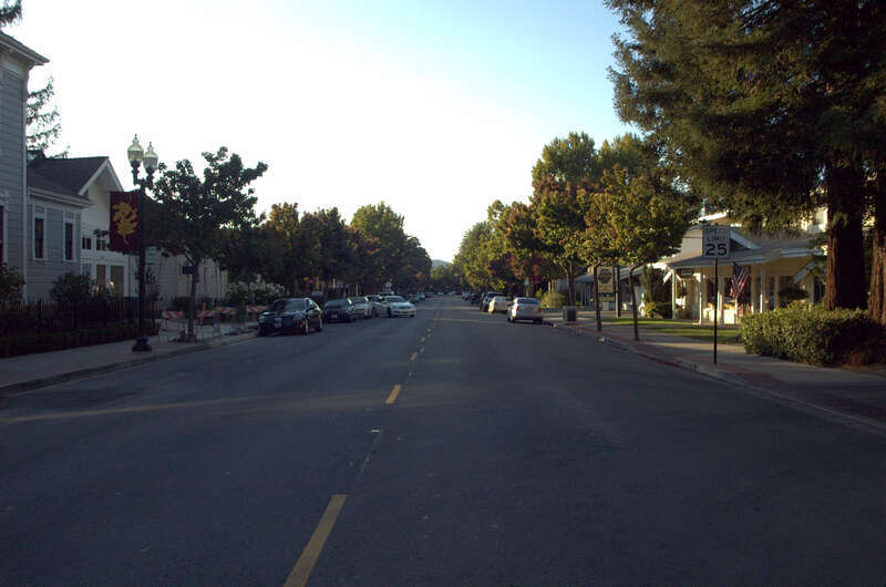 Shot of Downtown Danville CA. From the intersection of Hartz &amp;amp; School, facing North.