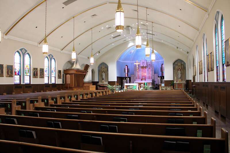 The interior of St. Brigid of Kildare Catholic Church in Midland, Michigan.