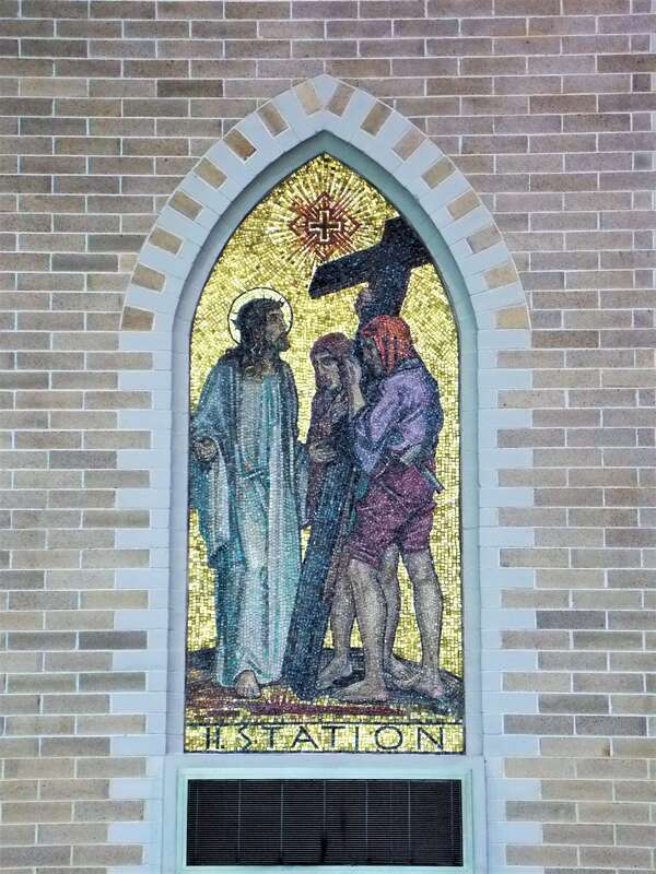 The second station of the stations of the cross in St. Joseph Cathedral in Baton Rouge, Louisiana.  The church is listed on the National Register of Historic Places.