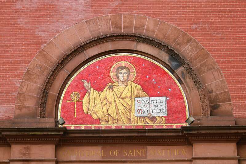 The mosaic of St. Matthew the Apostle above the front entrance into the Cathedral of St. Matthew the Apostle in Washington, D.C.