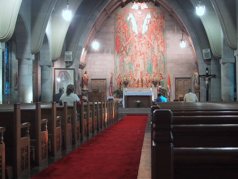 Interior of St. Cecilia's church in Dallas, Texas before it burned down.
