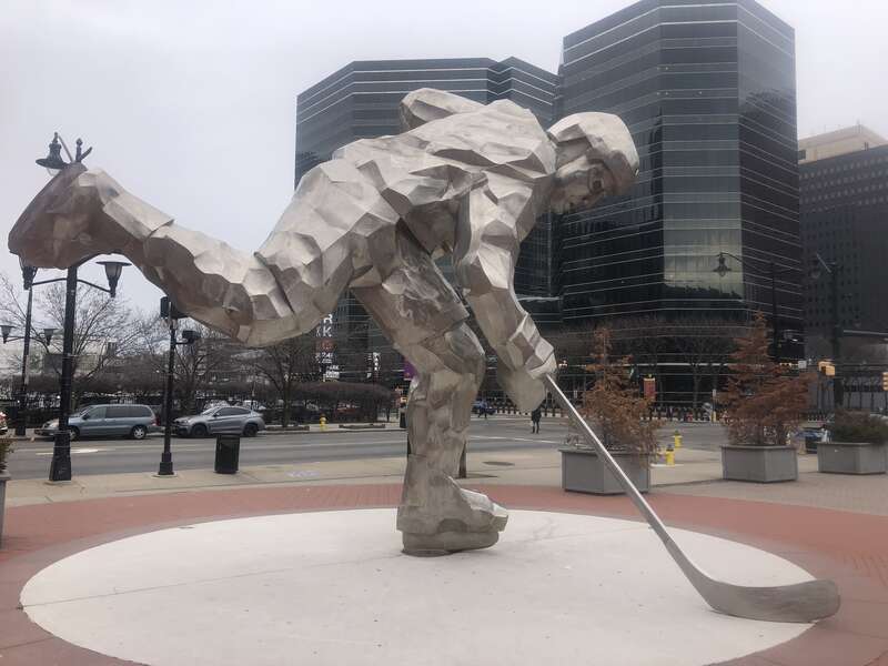Statue of Hockey Player at Prudential Center Newark (aka Stanley, Iceman, Man of Steel) by Jon Krawczyk 2009