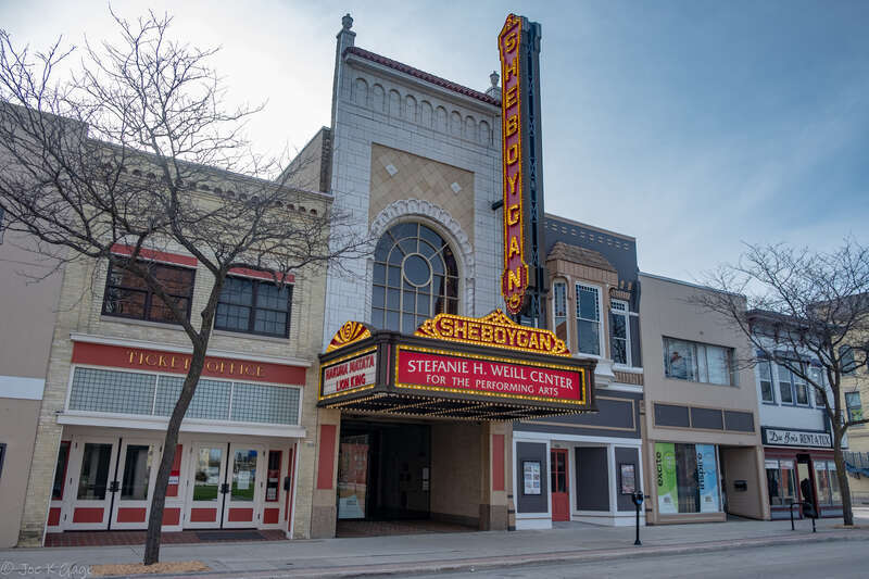 Movie house in Sheboygan, Wisconsin.  Historic Spanish Colonial Revival architectural style theater completed in 1928