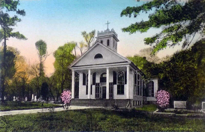 Photomechanical print (postcard) : albertype, hand colored 
Divided back 

The current building was built in 1857, although the parish existed from the early 18th century.