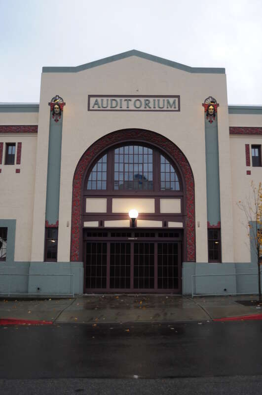 Main entrance, Auditorium Dance Hall (also known as Crescent Ballroom), 1308-1310 Fawcett Avenue, Tacoma, Washington, USA. Listed on the National Register of Historic Places.