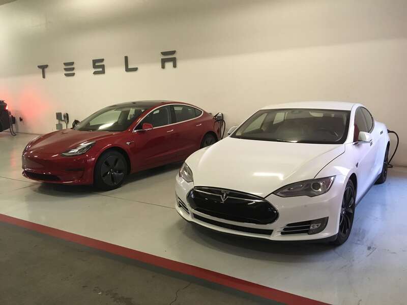 Tesla charging station at Mall, El Paseo Village, Palm Desert, California.