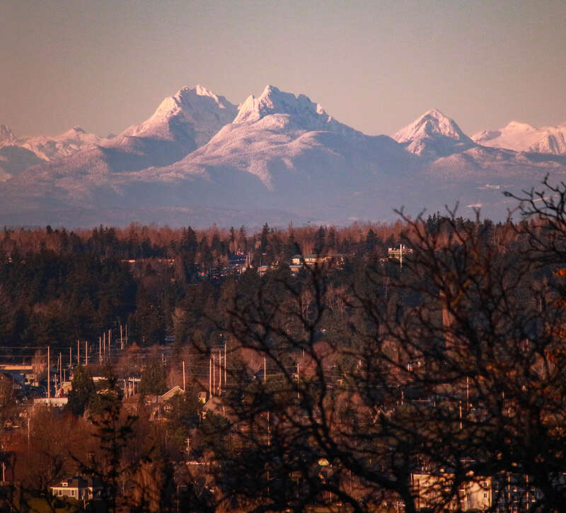 500px provided description: A view from the Sehome Arboretum in Bellingham, WA, overlooking the town with the mountains in the background. It's the place I currently call home. [#landscape ,#forest ,#nature ,#mount ,#mountain ,#valley ,#washington