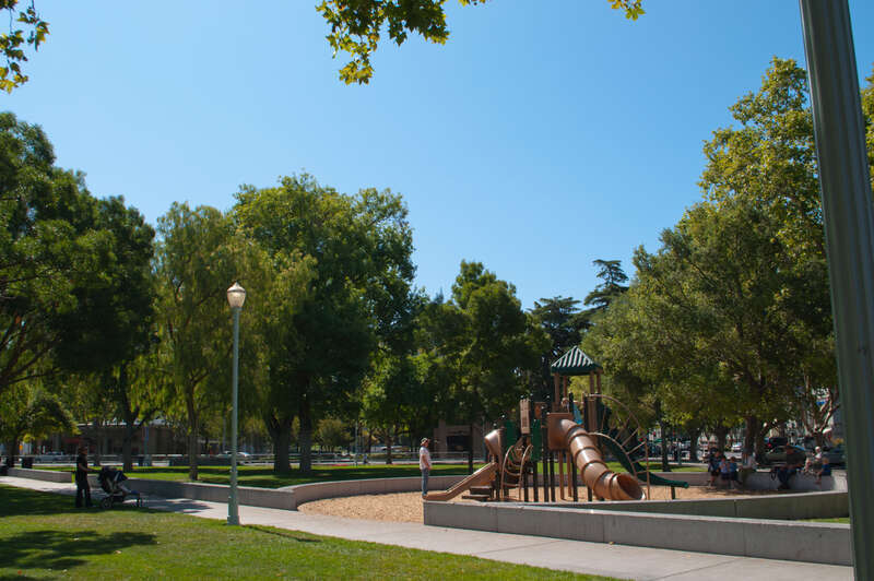 Todos Santos Plaza is the center point for the city of Concord, located 30 miles northeast of San Francisco. A lovely playground with some young families around.
The city was founded in 1869 by three men who are the &quot;Todos Santos&quot; - Don Salvio