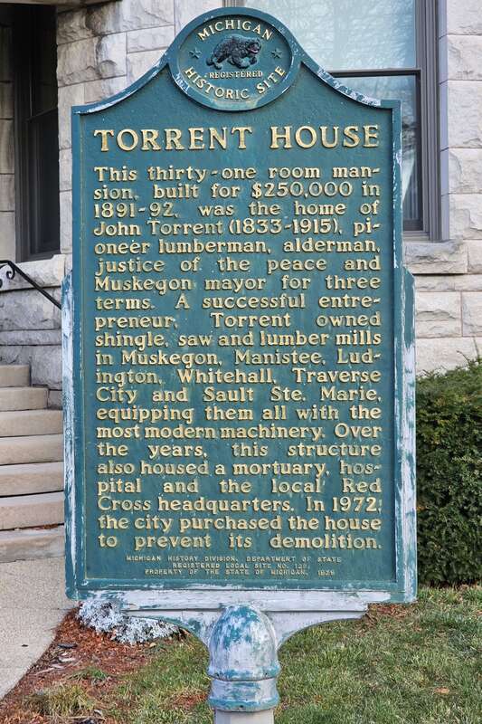 Torrent House Michigan historical marker in Muskegon, Michigan