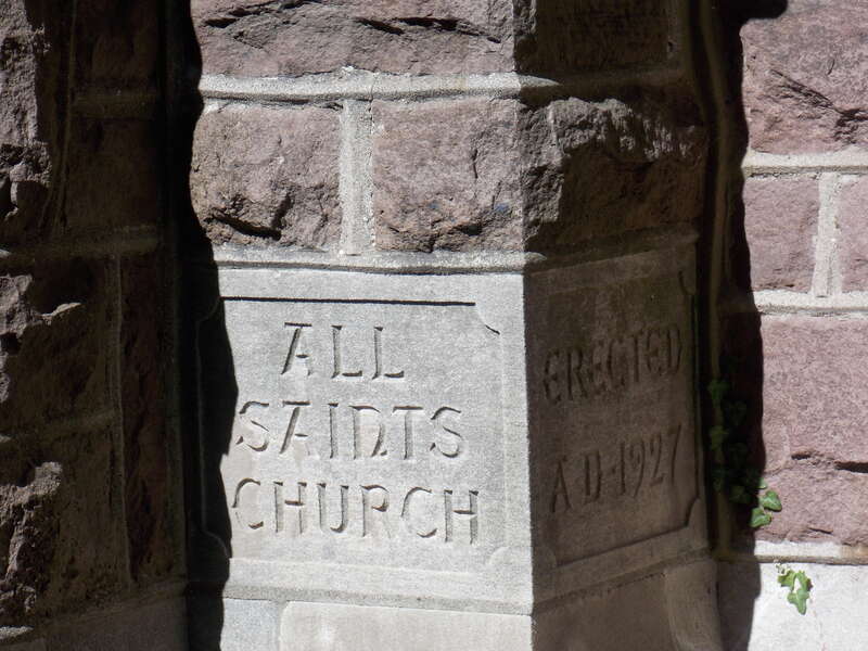 The cornerstone of All Saints Church, which is now a part of the Trinity Episcopal Cathedral complex in Trenton, New Jersey.