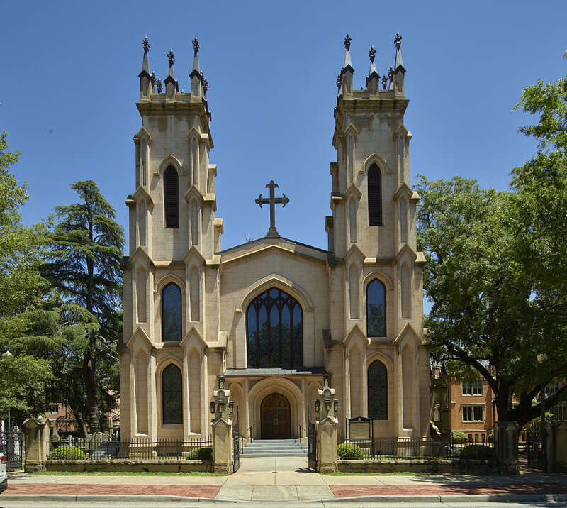 Title: Trinity Episcopal Cathedral in Columbia, the capital city of South Carolina.  It is the first Episcopal, and the oldest surviving, sanctuary in Columbia.  The Gothic Revival church that is modeled after York Minster in York, England.  Designed