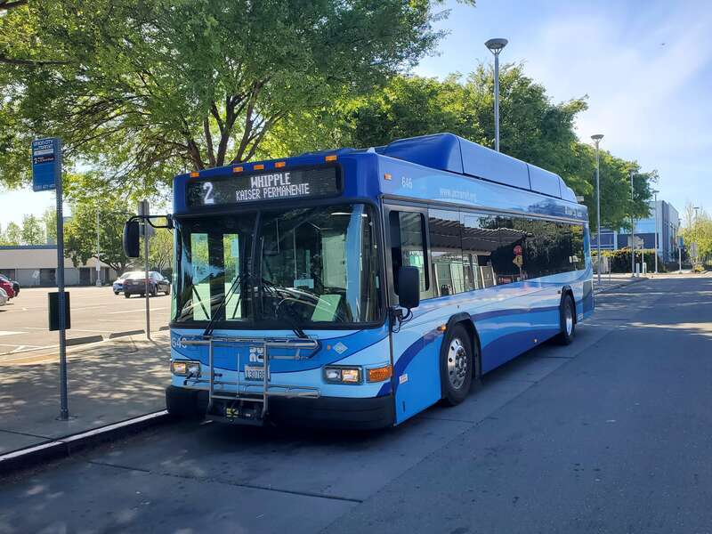 Union City Transit route 2 bus at Union City station in April 2024