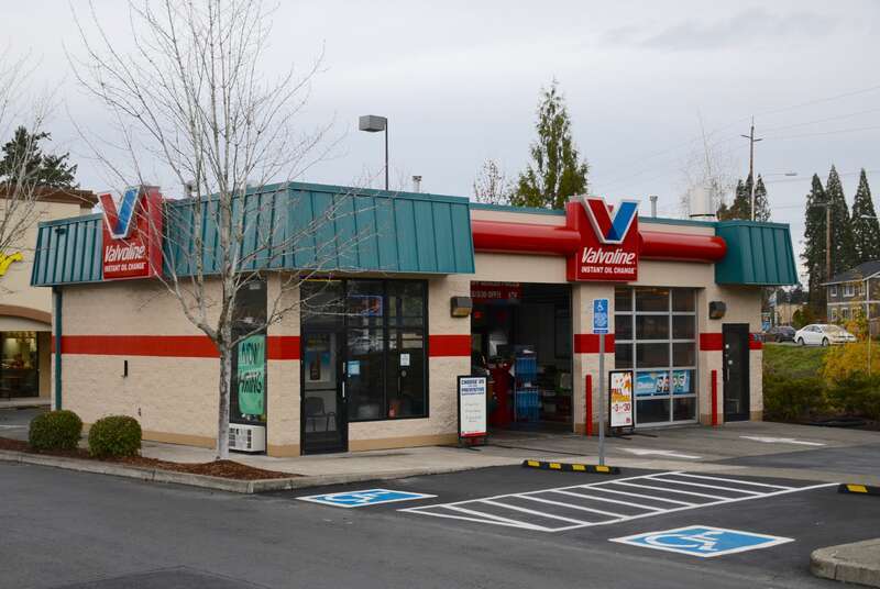 A Valvoline Instant Oil Change outlet in Hillsboro, Oregon, near the intersection of Baseline Road and Cornelius Pass Road.