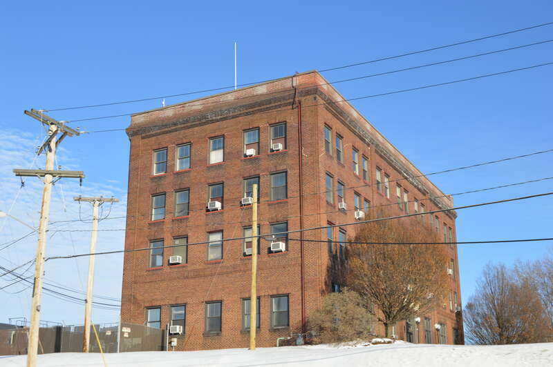 Wheeling and Lake Erie Railway offices in Brewster, Ohio, United States, located at 100 First Street Southwest and seen from Wabash Avenue (State Route 93).