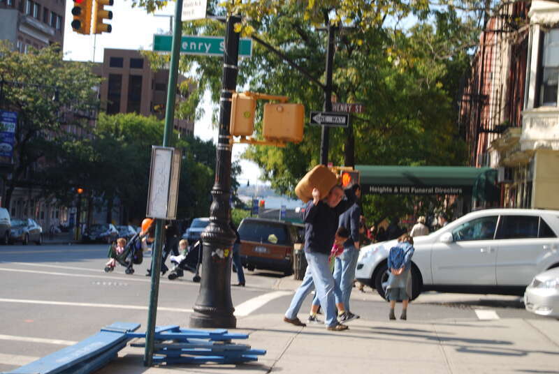 This photo is of Wikis Take Manhattan goal code R9, Children/Families, crossing street.