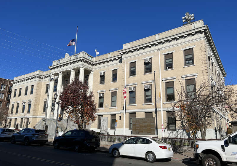 West New York, New Jersey's City Hall, as seen on December 9, 2022.

This photo was created by Luigi Novi. It is not in the public domain, and use of this file outside of the licensing terms is a copyright violation. If you would like to use this