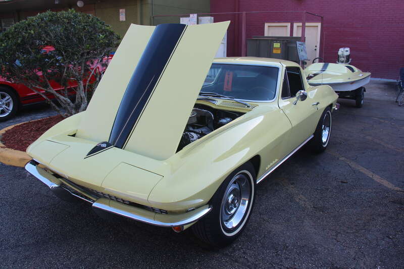 Sunfire Yellow.
The 2nd generation Corvette, the C2, was built from 1963-67,  a new name was introduced, the Sting Ray, and not only available as a roadster like the 1st generation but a coupe as well. They featured a tapering rear deck and hideaway