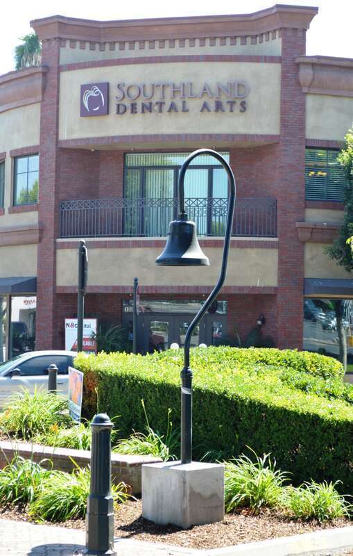 El Camino Real bell on the corner of El Camino Real and El Camino Way - Old Town Tustin, Tustin, Orange County, California.