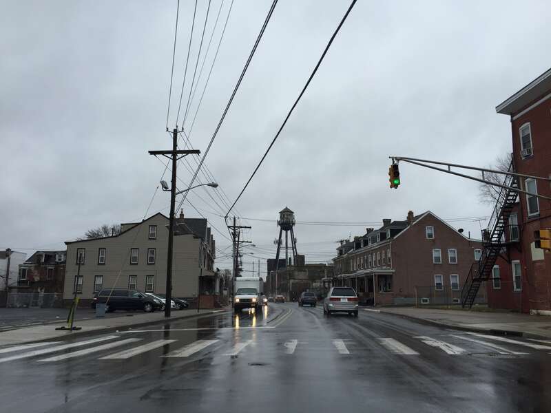 View southeast along Olden Avenue (Mercer County Route 622) at the intersection with North Clinton Avenue in the East Trenton section of Trenton, New Jersey