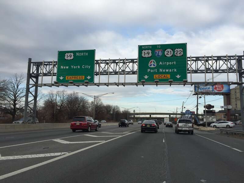 View north along Spring Street (U.S. Route 1 and U.S. Route 9 (U.S. Route 1&amp;amp;9)) just north of North Avenue East in Elizabeth, New Jersey