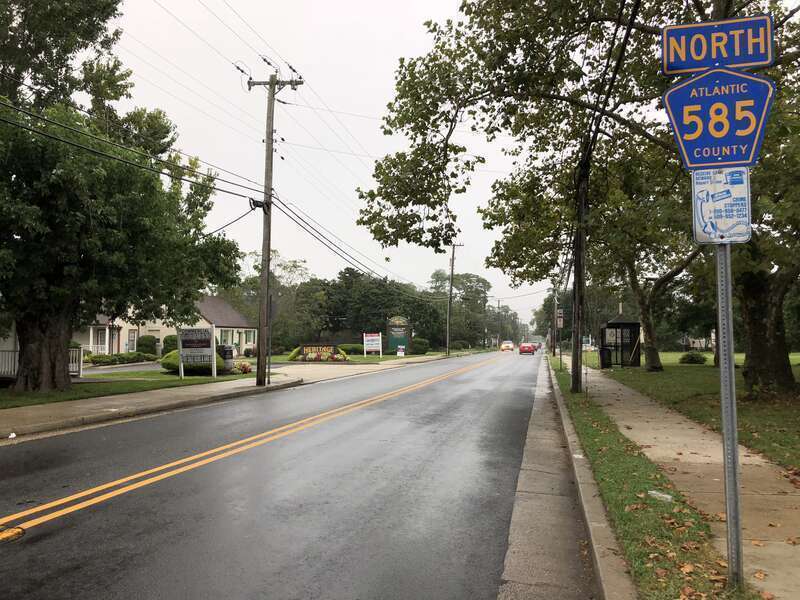 View north along Atlantic County Route 585 (Main Street) at Atlantic Avenue in Pleasantville, Atlantic County, New Jersey