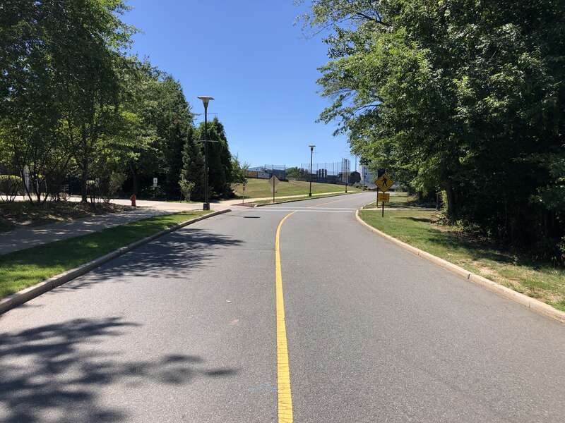 View northwest along C Street at J Street on the campus of the College of New Jersey in Ewing Township, Mercer County, New Jersey