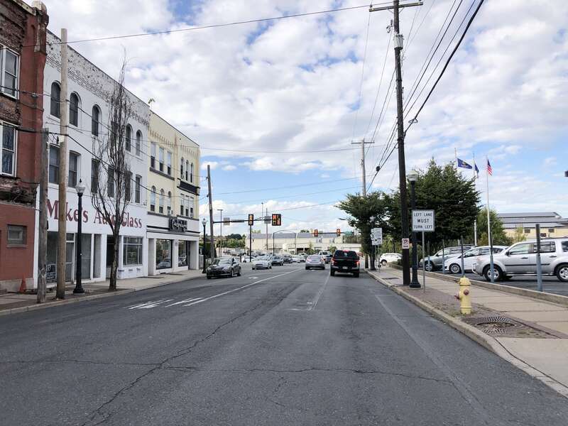 View south along Pennsylvania State Route 412 (Brodhead Avenue) at West Graham Place in Bethlehem, Northampton County, Pennsylvania