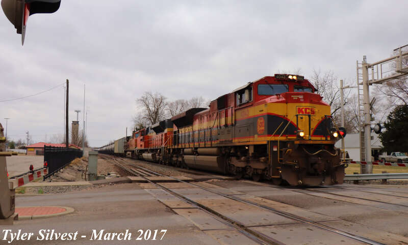 Kansas City Southern 4043(SD70ACe), Burlington Northern Santa Fe 9206(SD70ACe) and 4976(C44-9W) Lead a Eastbound Tank Cars on the BNSF Emporia Sub near Kansas Avenue and Loula Street in Olathe, Kansas
Photo Taken: 3-5-17 at 2:37 pm

Picture ID# 2835