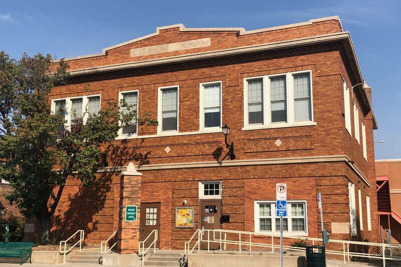 Benson Fire Barn/Benson Community Center. This tan brick building includes a two-story main block built in 1917 as a fire station and a one-story addition to the north and northwest built in circa 1940.
